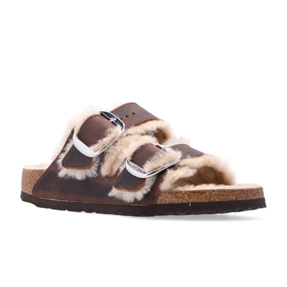 New Birkenstock Arizona Big Buckle Shearling Sandals Leather Brown US 8 / EUR 39 - Picture 14 of 14